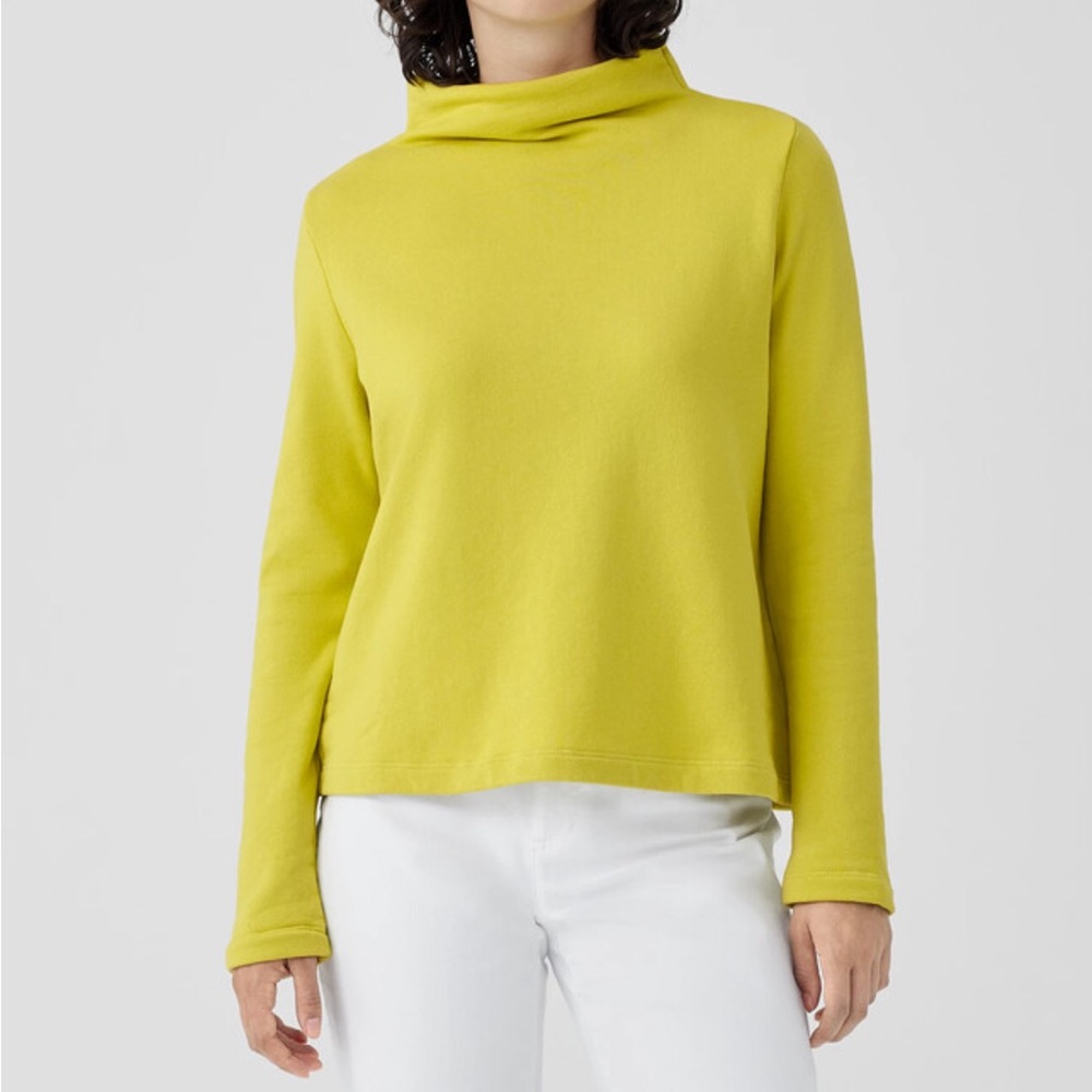 Eileen Fisher Chartreuse Funnel Neck Fleece Pullover | Size 1X